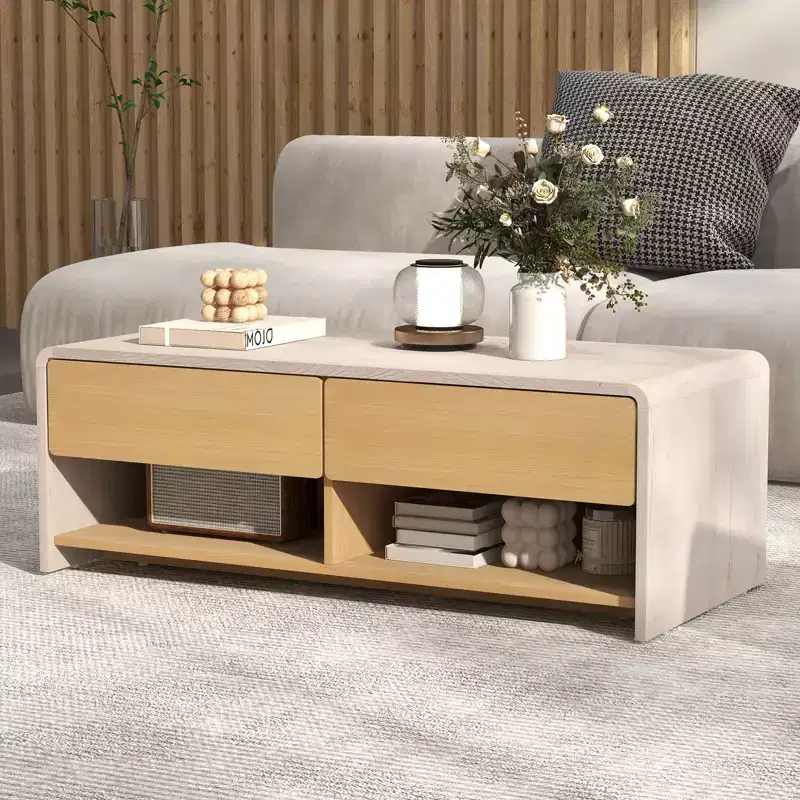 Costway Home Coffee Table w/ 2 Drawers & 2 Storage Shelf Rectangle Table Cocktail Table