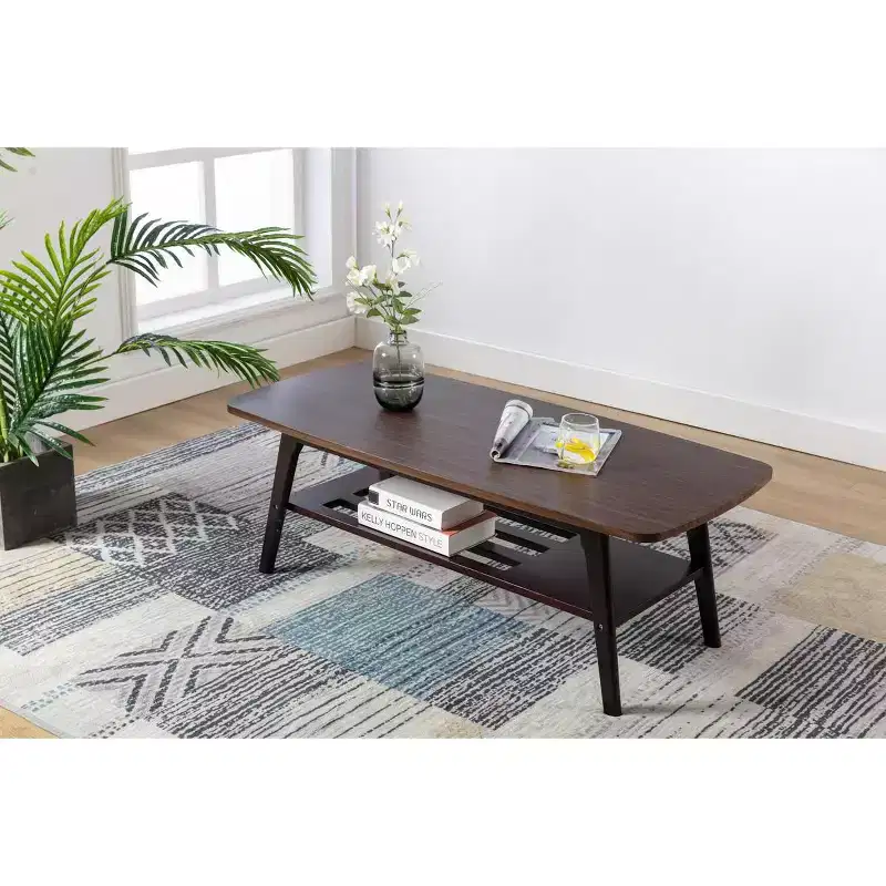 Natural Coffee Table 2-Tier Modern Center Cocktail Table with Storage Open Bookshelf