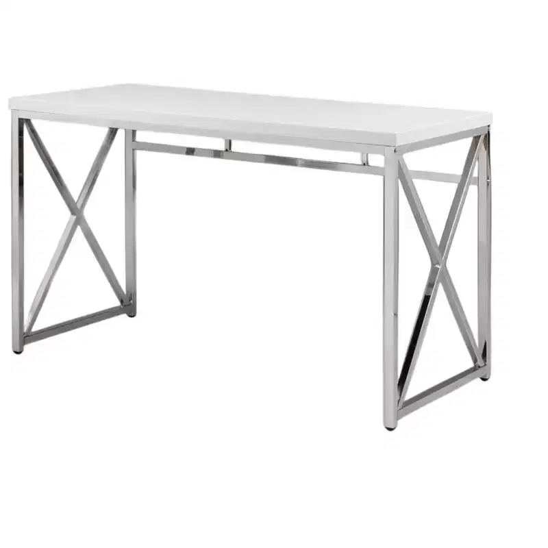HomeRoots 47 White and Silver Wood and Metal Computer Desk