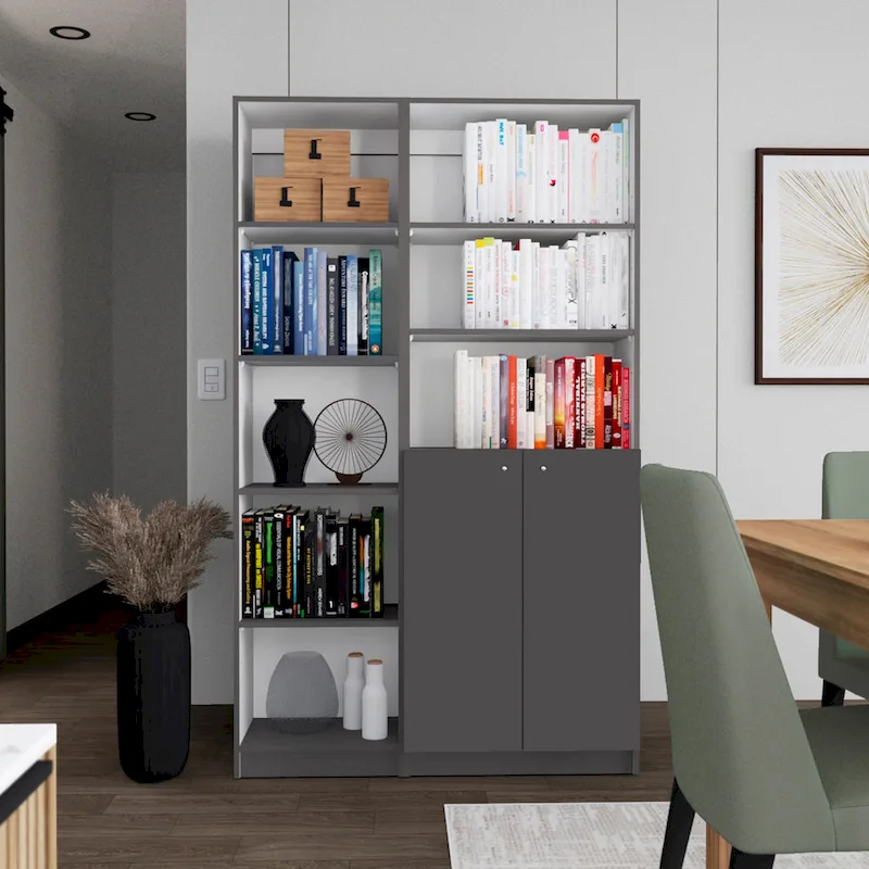 Kenyon Tall 5-Shelf Narrow and Cabinet Bookcase Set of 2