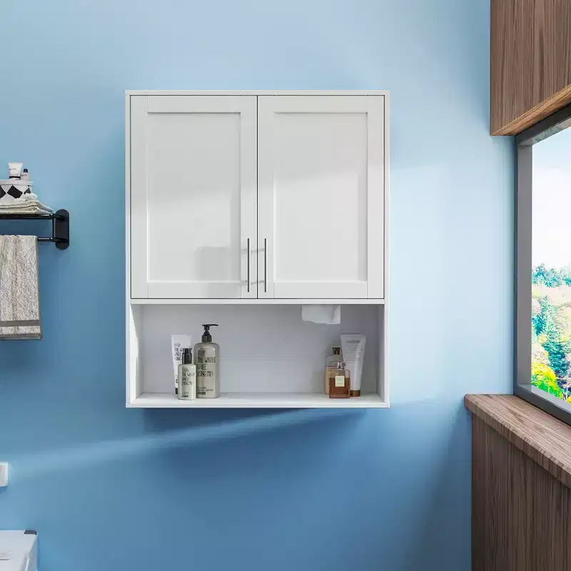 31.5 in. Modern Bathroom Mirror Cabinet with Facial Tissue Slots, 2 Doors and Adjustable Shelf