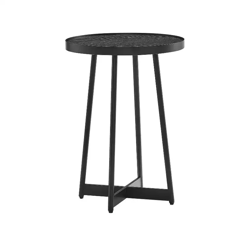Round Metal & Wood Accent Table for Living Room — Modern Black