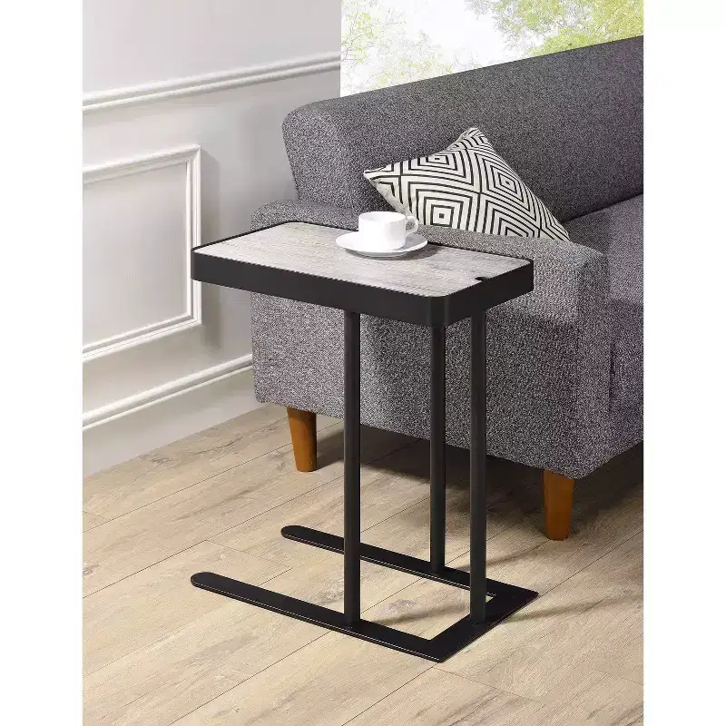 24/7 Shop At Home Callander Hidden Storage Height Adjustable Side Table Sand Black/Light Gray: Metallic Finish, Steel Frame