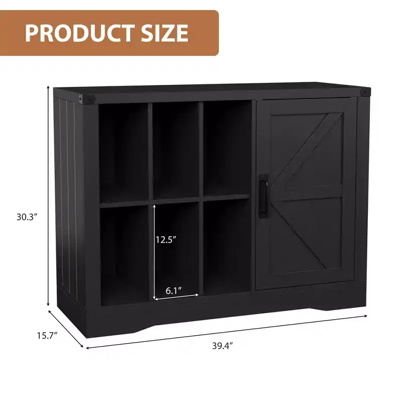 Modern Record Player Stand, Farmhouse Turntable Storage Cabinet with Barn Door, Wooden Vinyl Storage Console for Living Room, Black