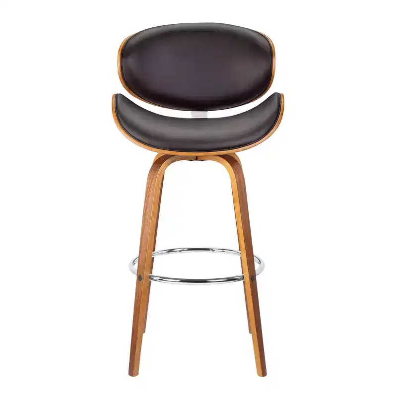 26" Caswell Mid-Century Swivel Counter Height Barstool Brown - Armen Living: Walnut Frame, Faux Leather