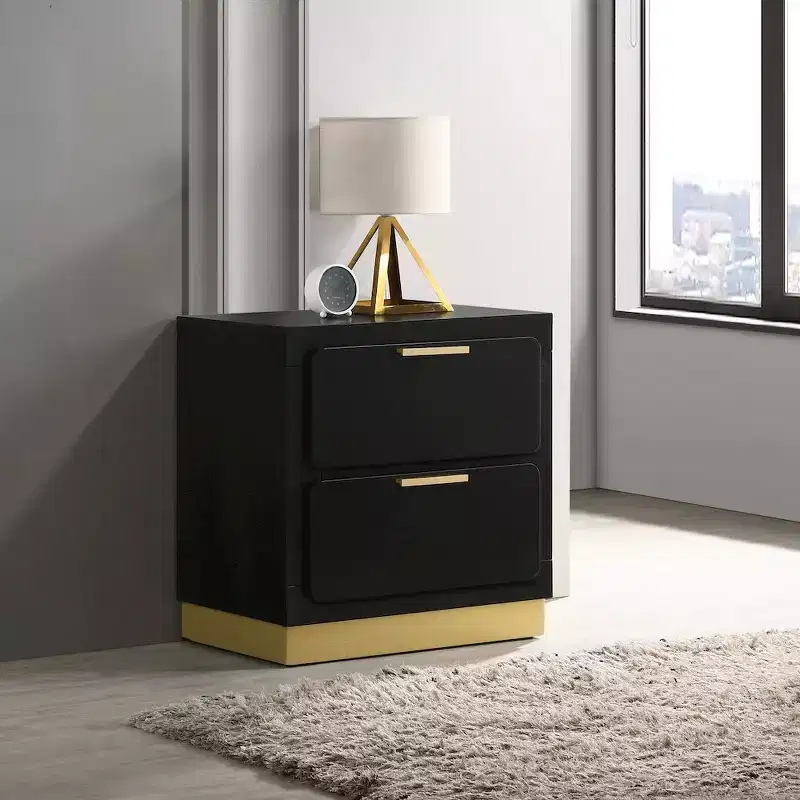Black & Gold 2-Drawer Nightstand – Single