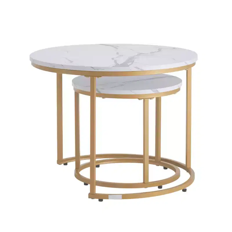 VEVOR Nesting Coffee Table Set of 2, 23.6 in Round Coffee Table, Nesting Tables for Small Place, Vintage End Side Tables Night Stand, White & Gold