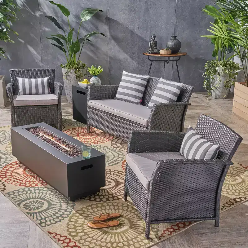 Christopher Knight Home Khaden Outdoor Wicker 4 Seater Chat Set with Fire Pit