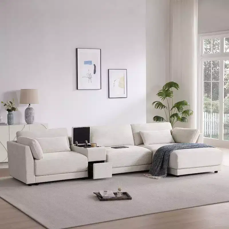 Whisen Modular Sectional Sofa with Storage Console and Movable Ottoman, 33'' Wide Seat, 4 Seat L Shaped Chenille Couch