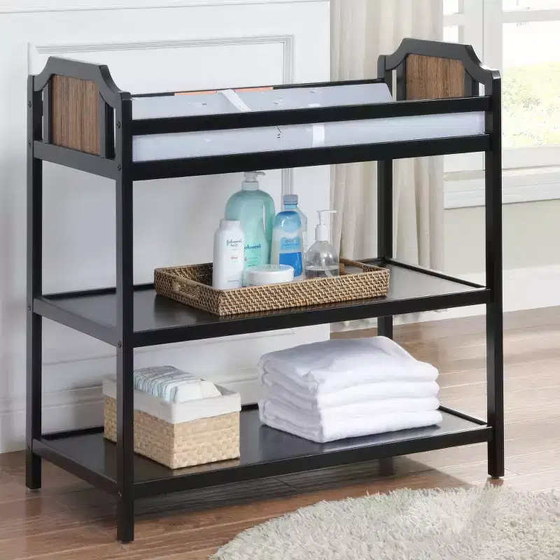 Baby Changing Table with 2 Storage Shelves, Non-Toxic Safe Nursery Furniture, Convertible Design