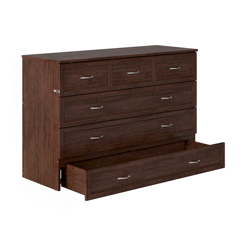 Queen Murphy Bed Chest with Mattress in Burnt Amber