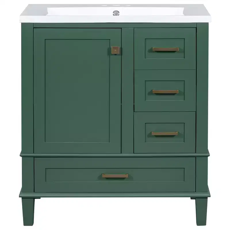 30 Bathroom Vanity With Undermount Ceramic Sink, Modern Bathroom Storage Cabinet With 3 Drawers & 1 Soft Closing Door