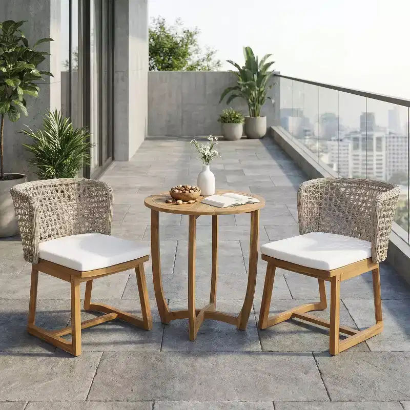 Christopher Knight Home Rohan Modern 3 Piece Acacia Patio Dining Chairs with Natural Wicker and Bistro Table