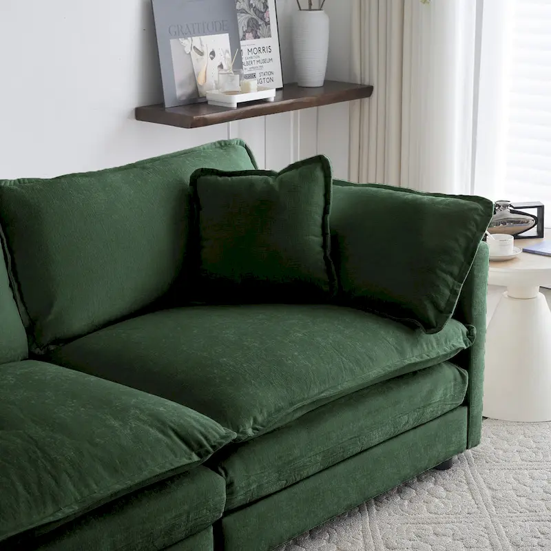 Comfy Deep Single Seat Sofa Upholstered Reading Armchair Living Room Chair Green Chenille Fabric , 1 Toss Pillow