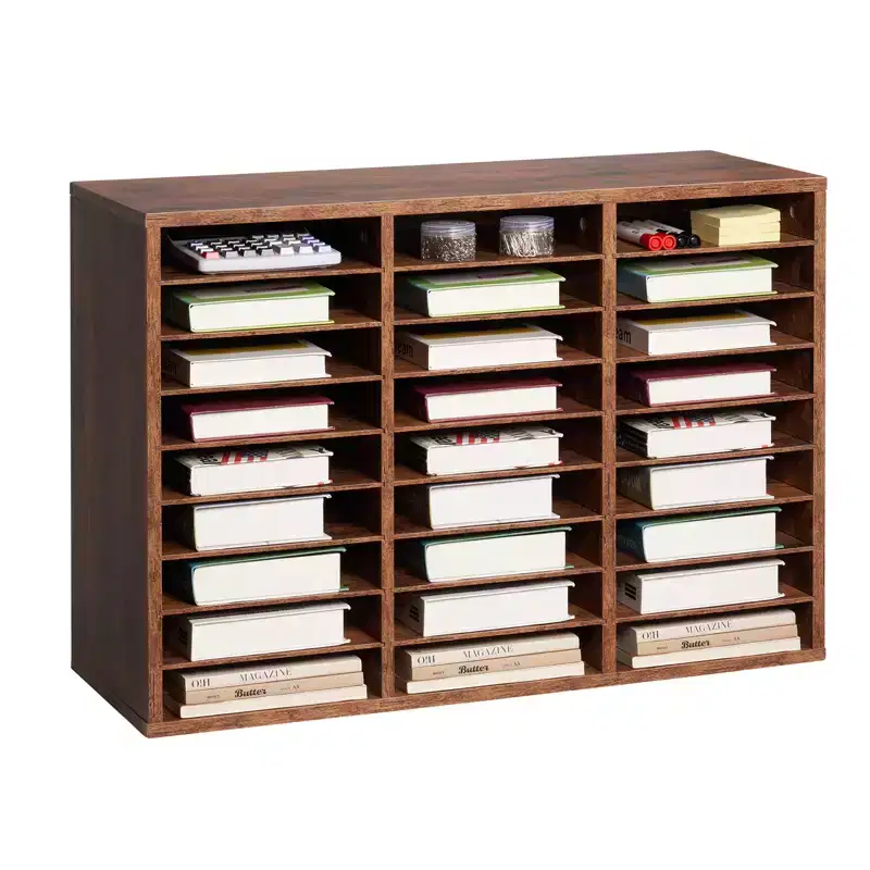 27-Compartment Literature Organizer Office Mailbox with Removable Shelves – Brown