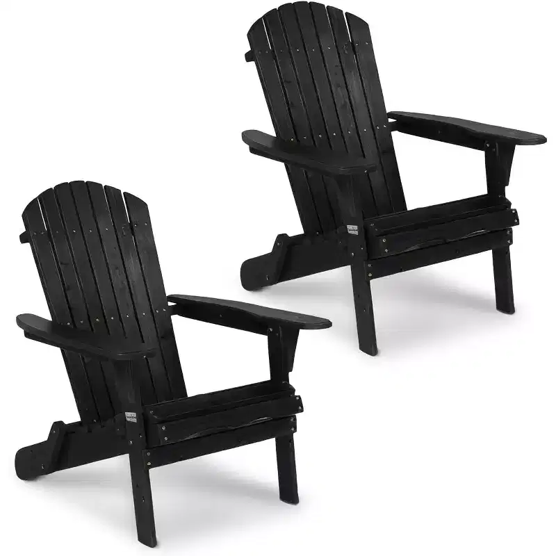VINGLI Folding Adirondack Chairs , Wood Adirondack Chair for Outdoor, Foldable Fire Pit Chairs for Patio, BBQ, Porch, Yard, Pool, Black