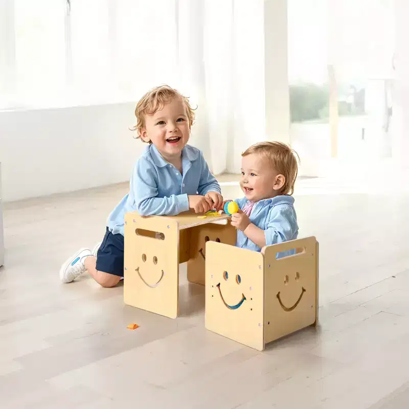 Montessori Weaning Table and Chair, 3 In 1 Wooden Toddler Table and Chairs with Chalkboard, Adjustable Height Table for Ages 1-5, Natural