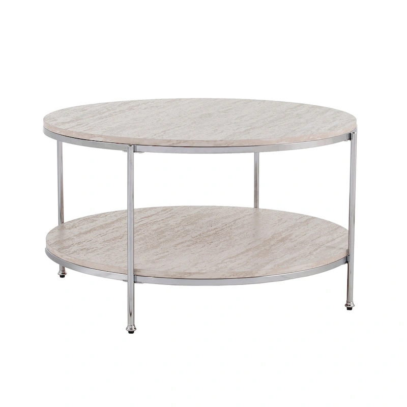 SEI Furniture Henderson Modern Faux Marble Round Coffee Table with Bottom Shelf