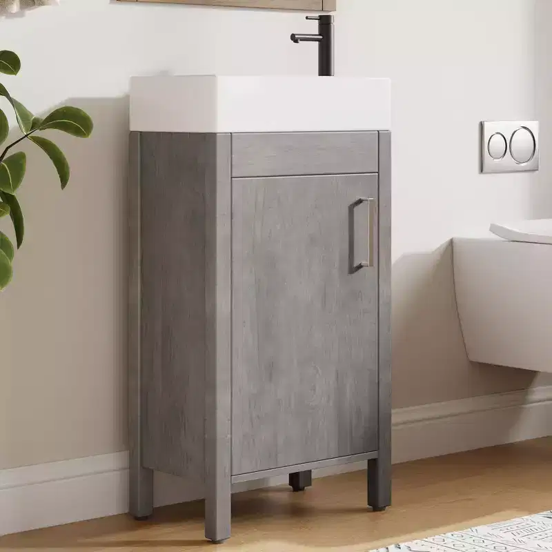 16 Inch Freestanding Bathroom Vanity with Integrated Sink and Storage Cabinet