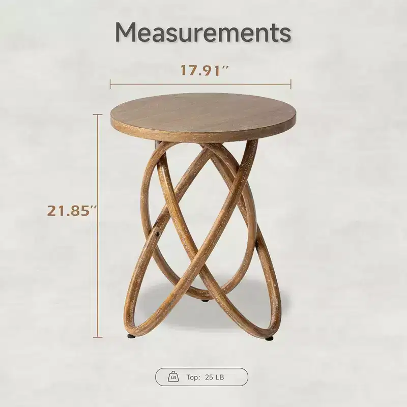 COZAYH Round End Table with Intertwined Base Design for Home Living Room, Walnut