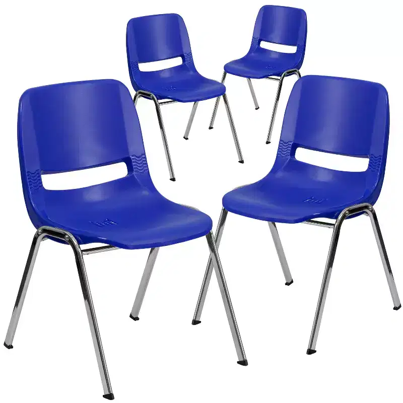 4-Pack Ergonomic Shell Stack Chair with Chrome Frame, 880 lb Capacity, 18