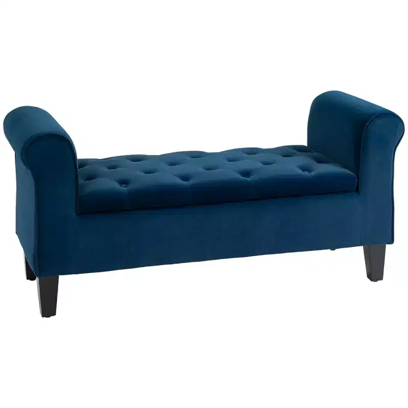 Button-Tufted Storage Ottoman Bench, Upholstered Bed Bench with Rolled Armrests for Bedroom, Living Room or Hallway