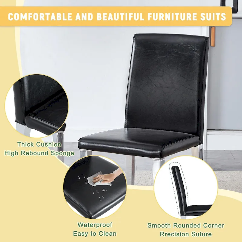 Dining Chairs Set of 4,Modern Kitchen & Dining Room Chairs,Faux Leather Cushion Seat Metal Legs