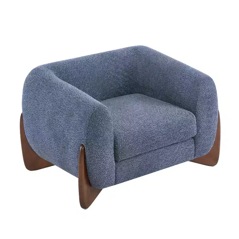 Birch Wood Boucle Upholstered Club Chair