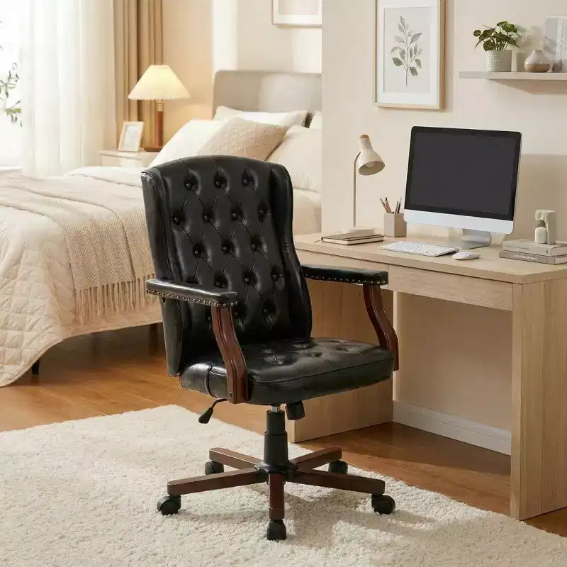 Executive Wingback Office Chair, Ergonomic Faux Leather, Lumbar Support, Adjustable Swivel