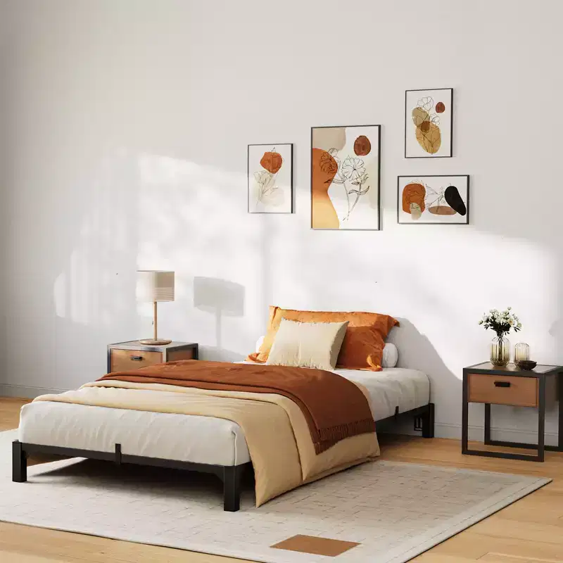 Heavy Duty Metal Twin Bed Frame with Storage Space, 14 Inch, No Box Spring, Black