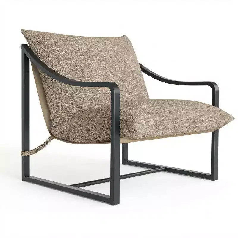 Modern Sling Accent Chair Sofa, Metal Framed Armchair with Removable Seat Cushion,Lazy Chair for Bedroom & Lounge