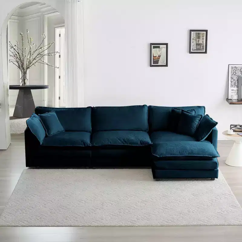 MAYEERTY Free Combination Upholstery Modular Oversized L Shaped Sectional Sofa woth Reversible Ottoman for Living Room Blue