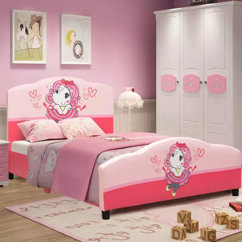 Kids Children Upholstered Platform Toddler Bed Pink