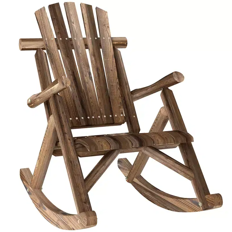 Outsunny Wooden Adirondack Rocking Chair, Outdoor Rustic Log Rocker with Slatted Design for Patio