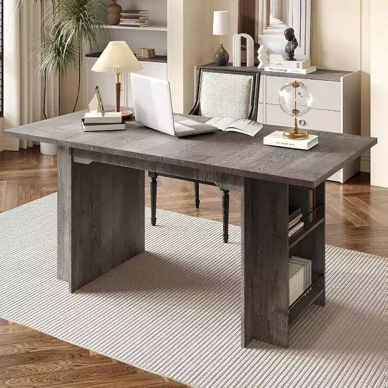 63 In Farmhouse Dining Table with 4 Storage Shelves,Rustic Wooden Rectangle Kitchen Table,Seats 2-4,Eazy Assembly for Dining Room, Living Room