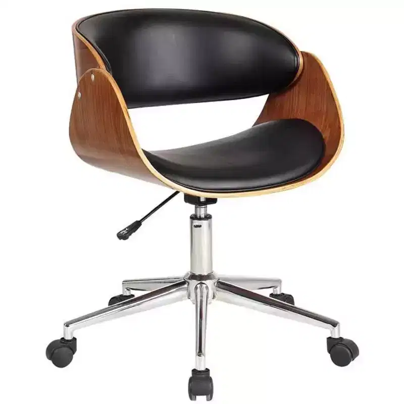 Brown Black and Silver Adjustable Height Swivel Rolling Office Chair