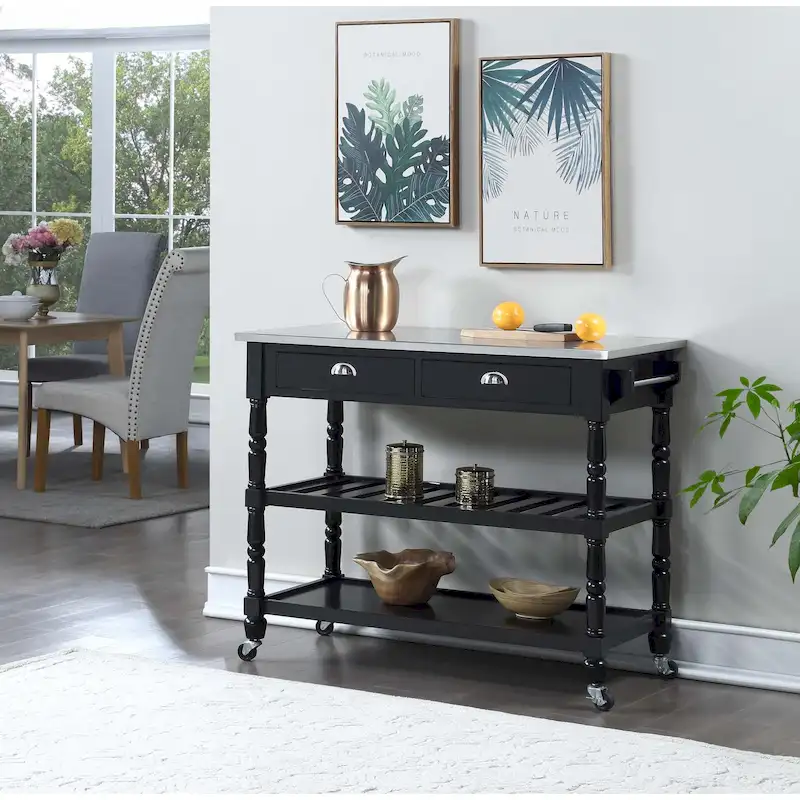 French Country 3 Tier Stainless Steel Kitchen Cart with Drawers