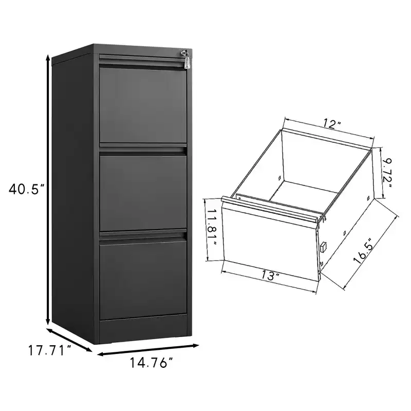 Heavy-Duty Lockable Metal Filing Cabinet C 3 Drawers C Secure Vertical Steel File Organizer for Letter, Legal, C Space-Saving Home Office Storage