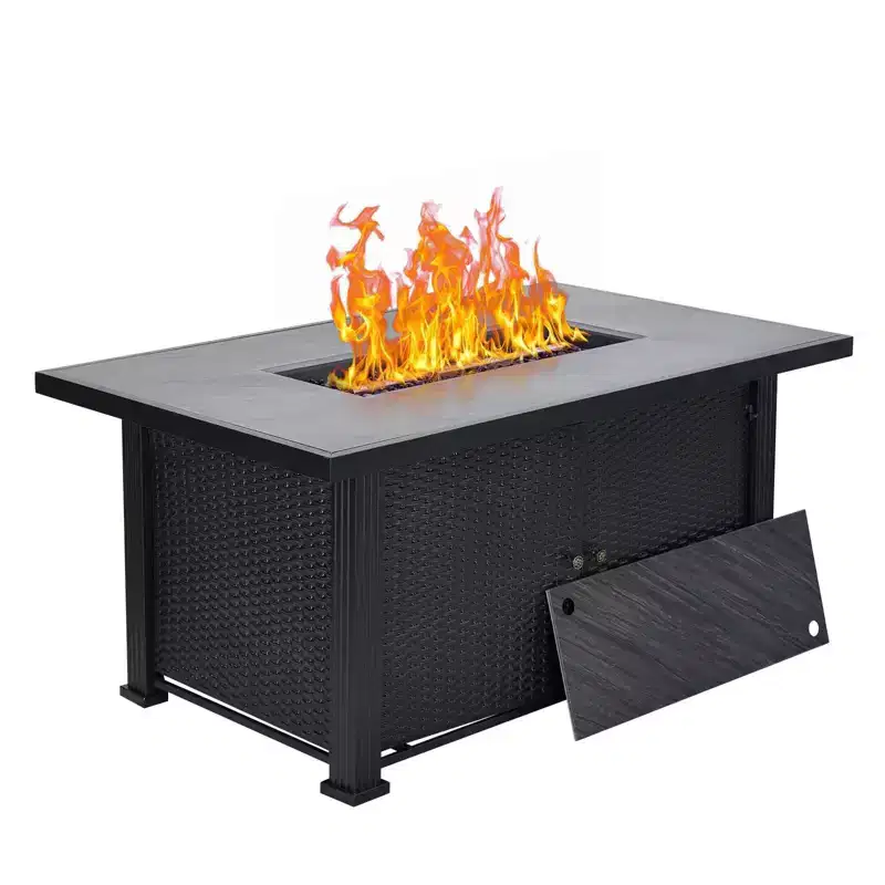 Fire Pit Table, 52'' 2-in-1 50,000 BTU Outdoor Gas Firepit  Rectangular Propane Fire Pit with Glass Guard/Lid/Storage/Covers