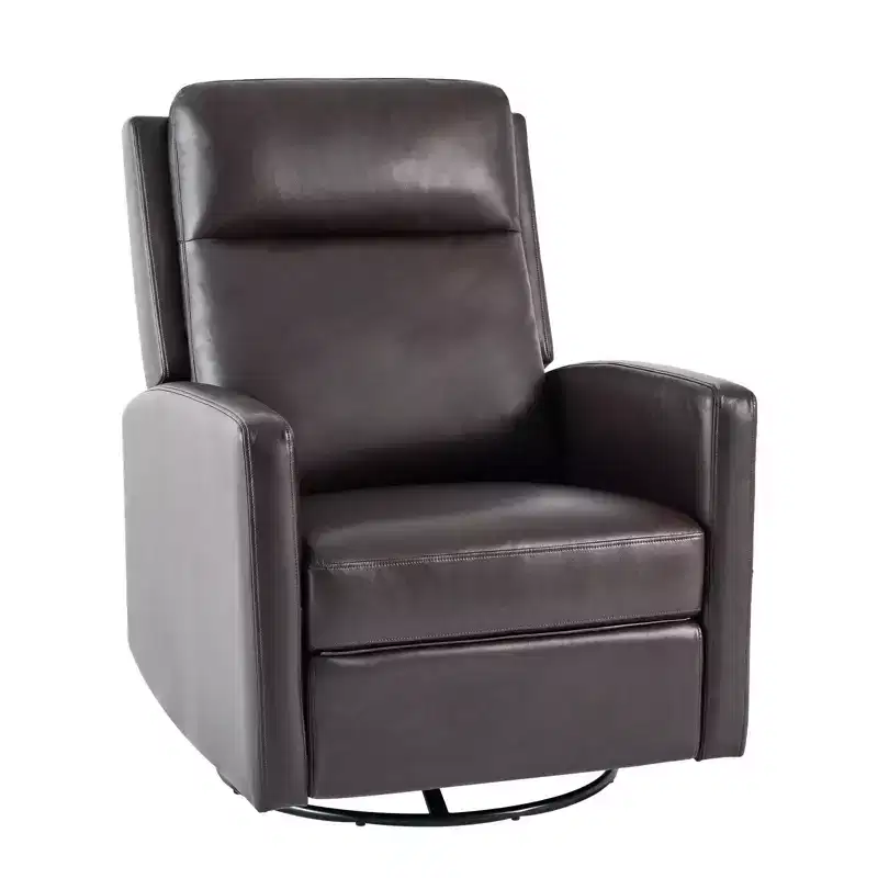 Swivel Rocking Recliner, Wide PU Leather Glider Sofa Chair with Ergonomic High Backrest for Living Room, Bedroom, Chocolate