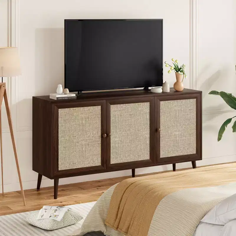 Rattan Door Storage Cabinet with Adjustable Legs