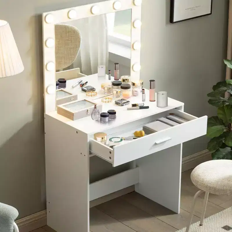 Vanity Desk with Mirror and Lights, Dressing Table with Large Drawer, 3 Adjustable Lighting Modes LED Mirror, Vanity Table