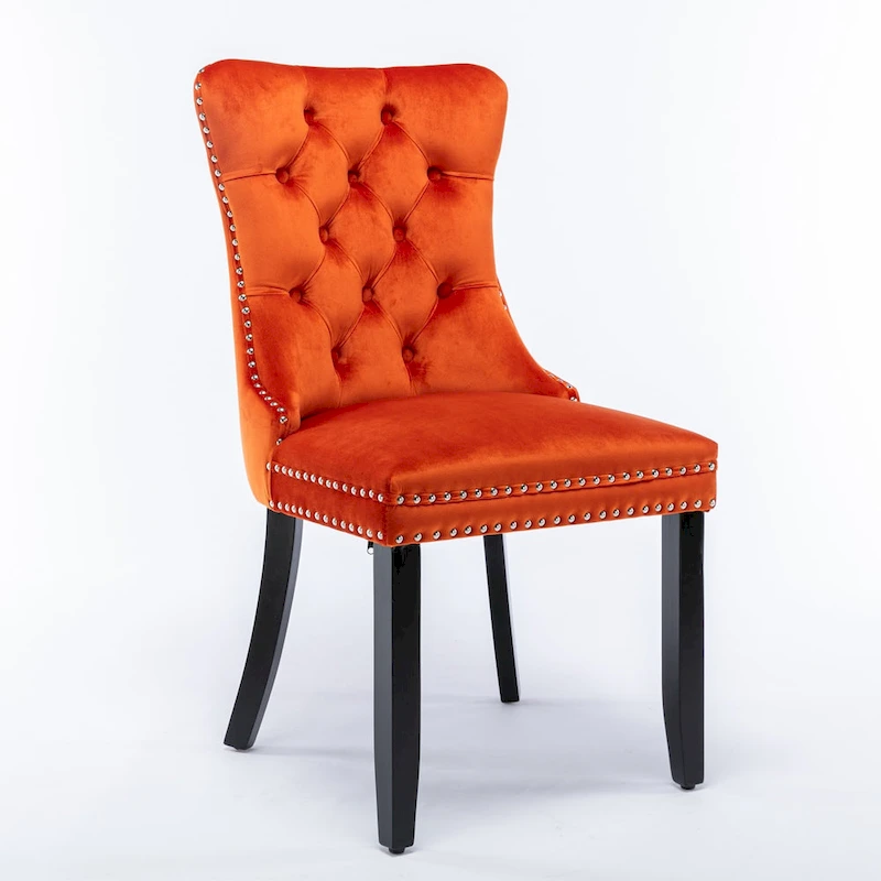 Modern Set of 2 Velvet Tufted Dining Chair with Wood Legs and Nailhead Trim
