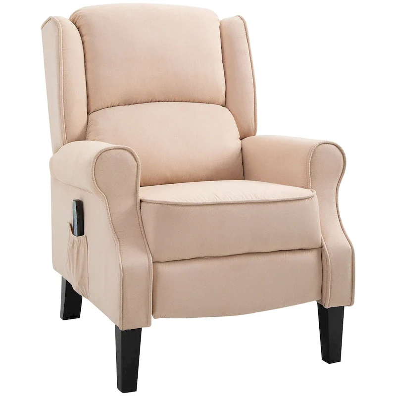 Cream White Heated Massage Recliner Chair with Lumbar Heating & Remote Controller