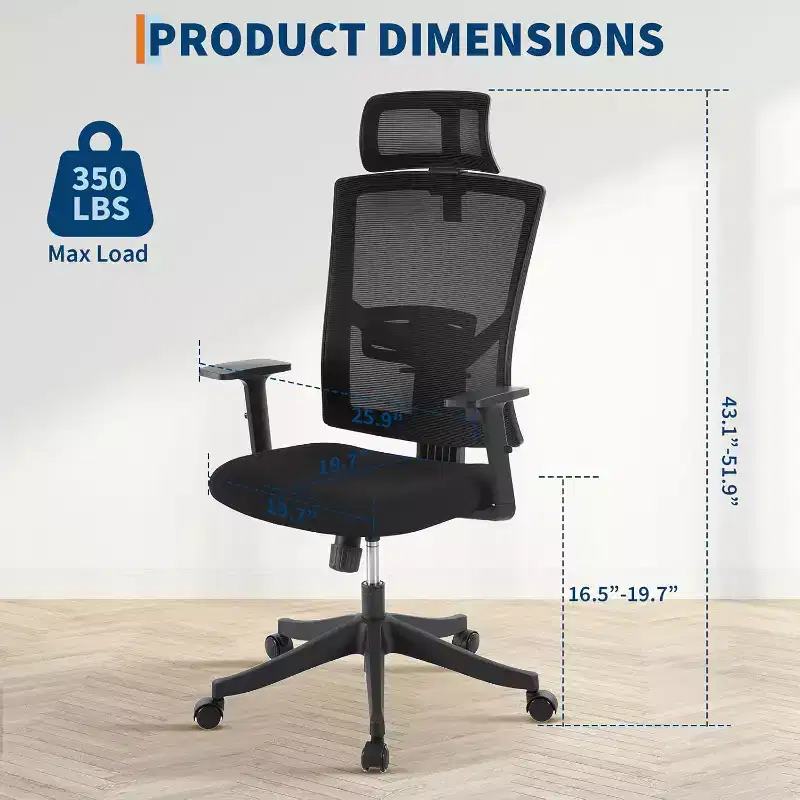 Ergonomic Office Chair ,Adjustable Mesh Desk Chair with Lumbar Support, Swivel Executive Chair on Rolling Wheels for Home, Office, Gaming