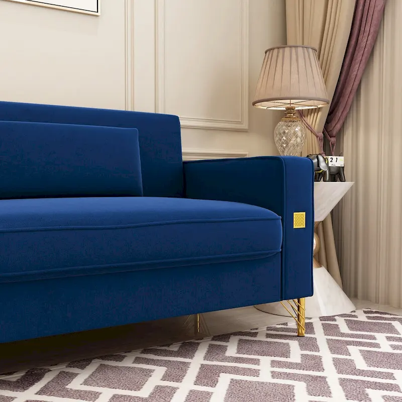 Modern Tufted Velvet Loveseat Upholstered Sofa with Removable Cushions and Pillows - 85.63 in.D x 30.31 in.W x 30.51 in.H