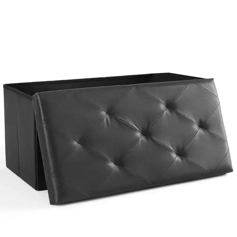 Okak Modern Synthetic Leather Button Tufted Ottoman Bench with Foldable Storage,Upholstered Storage Bench for Living Room,Bedroom