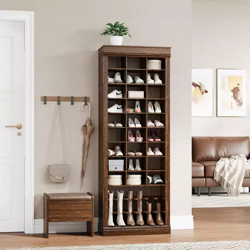 10-Tier Shoe Storage Cabinet  Heavy Duty Wood Rack Holds 30 Pairs for Entryway