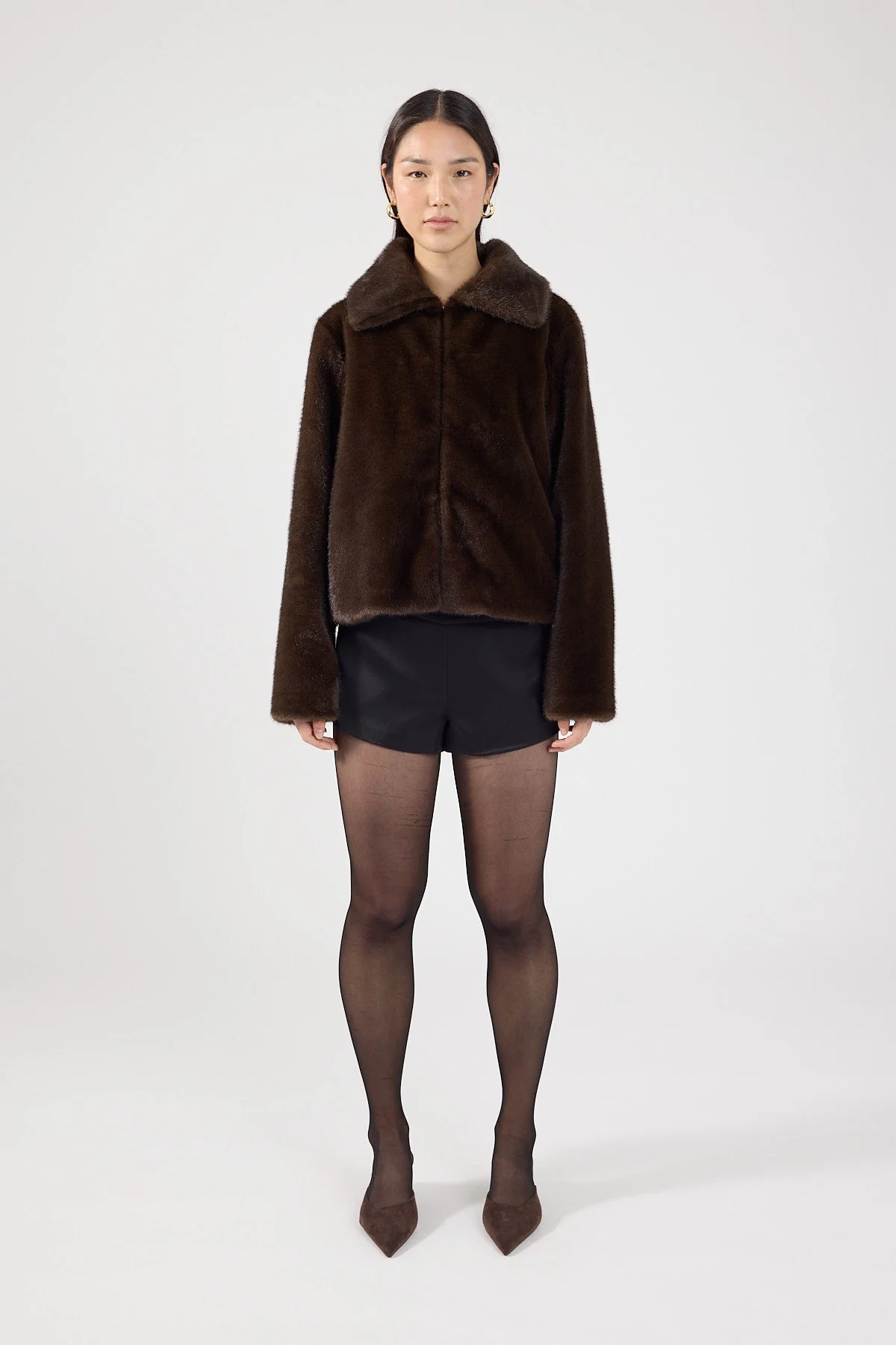 Cropped Faux Fur Jacket Brown
