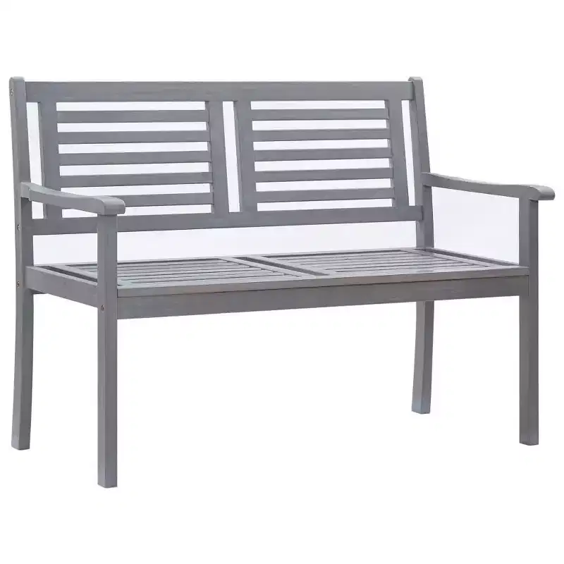 vidaXL 2-Seater Patio Bench with Cushion Accent Loveseat Gray Eucalyptus Wood